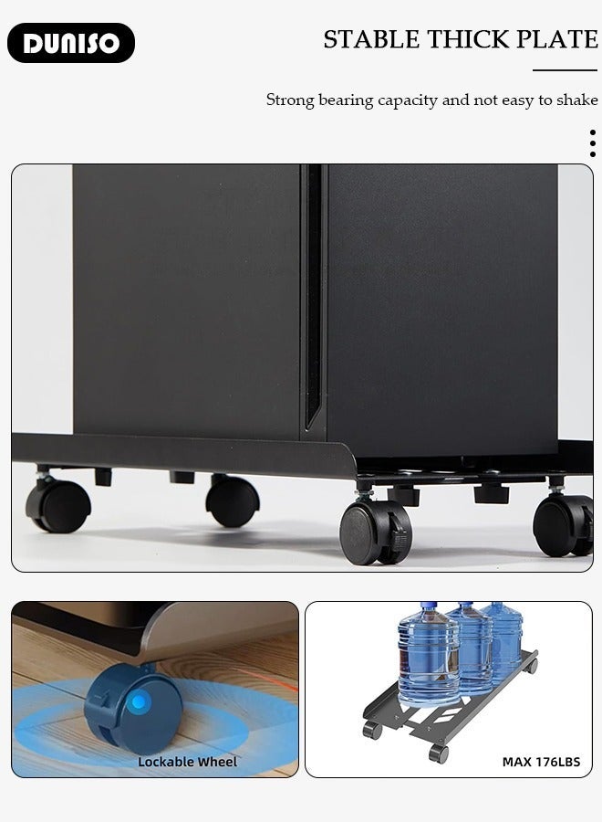 DUNISO Adjustable CPU Stand, Mobile PC Rack,Hollow Cooling Pc Host Tower Stand, CPU Bracket cart with Wheels，Desktop PC Host Base Tray,Movable Pulley Chassis Shelf, Computer Tower Stand, CPU Holder Stand for Home, Office - Image 3