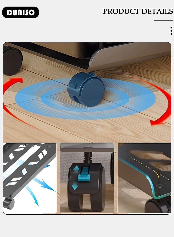 DUNISO Adjustable CPU Stand, Mobile PC Rack,Hollow Cooling Pc Host Tower Stand, CPU Bracket cart with Wheels，Desktop PC Host Base Tray,Movable Pulley Chassis Shelf, Computer Tower Stand, CPU Holder Stand for Home, Office - Image 5