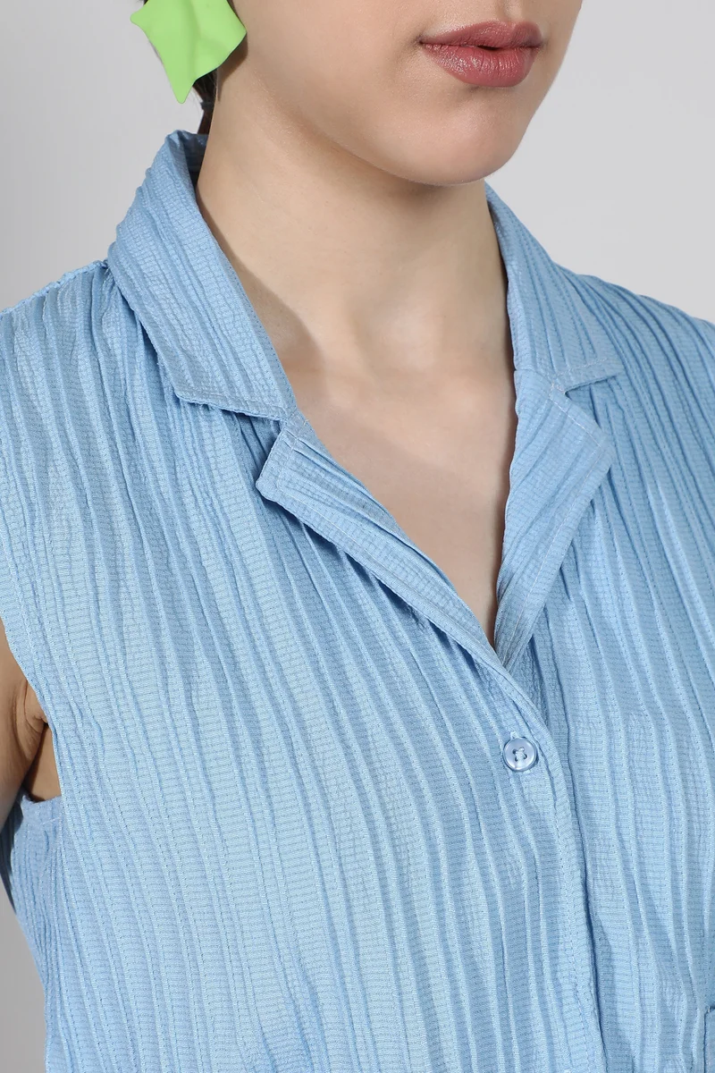 Campus Sutra Women's Powder Blue Self-Design Striped Co-Ord Set