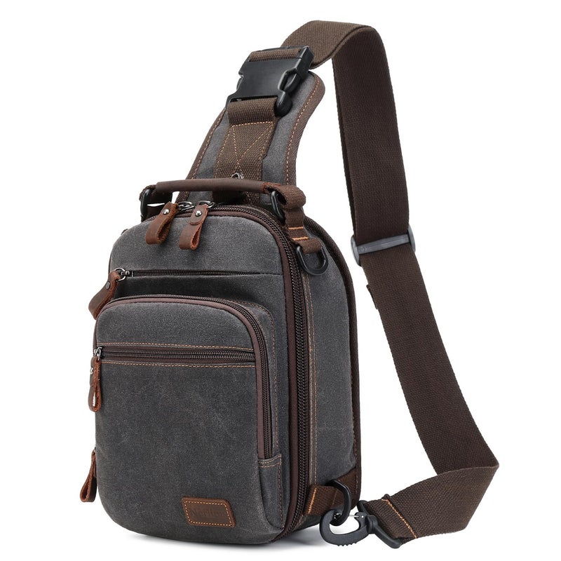 NerIion Nerlion Sling Bag for Men Waxed Canvas Crossbody Bag Chest Bag Shoulder Bag Casual Daypack for Travel (Gray) - Image 1