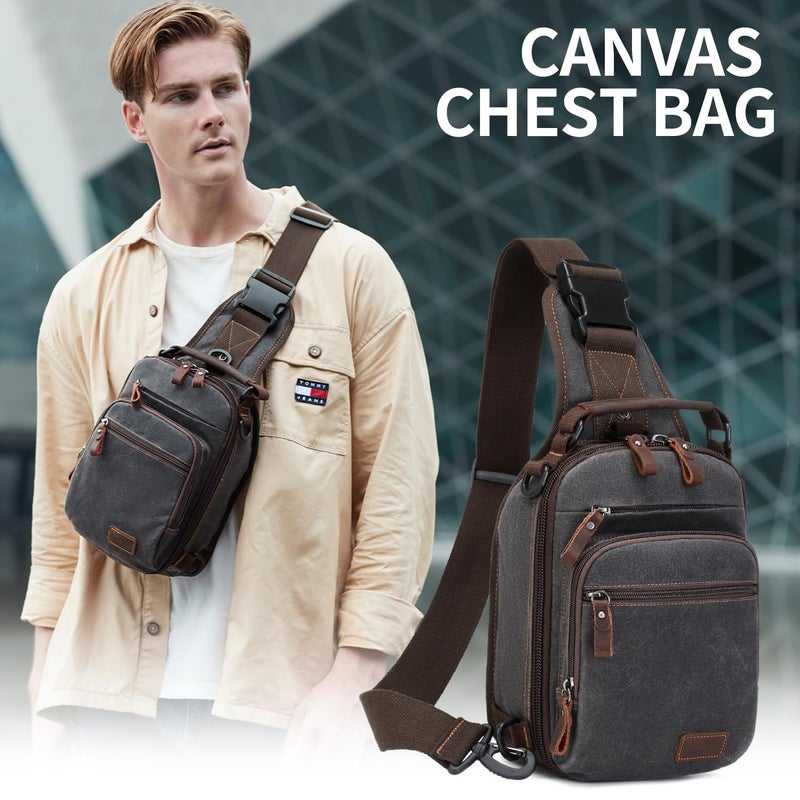 NerIion Nerlion Sling Bag for Men Waxed Canvas Crossbody Bag Chest Bag Shoulder Bag Casual Daypack for Travel (Gray) - Image 2