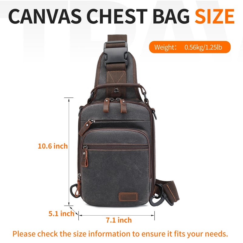 NerIion Nerlion Sling Bag for Men Waxed Canvas Crossbody Bag Chest Bag Shoulder Bag Casual Daypack for Travel (Gray) - Image 3