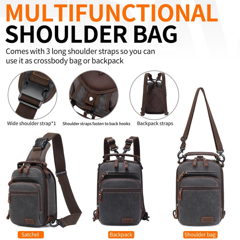 NerIion Nerlion Sling Bag for Men Waxed Canvas Crossbody Bag Chest Bag Shoulder Bag Casual Daypack for Travel (Gray) - Image 5