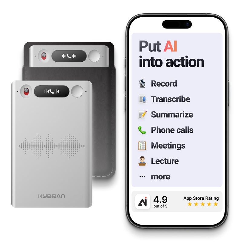 HyBran AI Voice Recorder for Phone Calls, Meetings & Lectures | Smart AI Note-Taking Device with Dedicated App for Transcription, Summary & Notes | Magnetic Case, 32GB (Up to 2000 Hours) | PDF Summary - Image 1