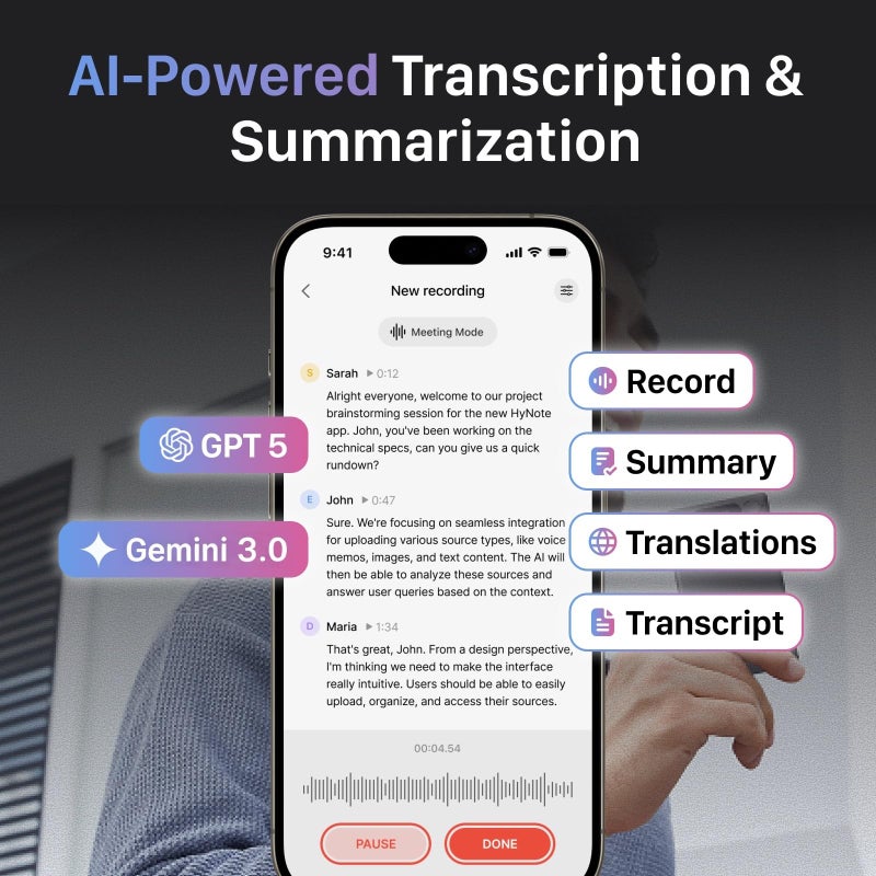 HyBran AI Voice Recorder for Phone Calls, Meetings & Lectures | Smart AI Note-Taking Device with Dedicated App for Transcription, Summary & Notes | Magnetic Case, 32GB (Up to 2000 Hours) | PDF Summary - Image 2