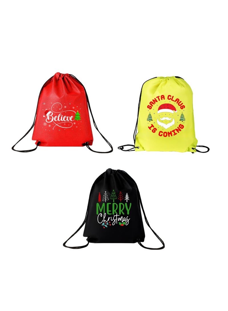 PRINTSHOP4ME Pack Of 3 Drawstring Bags With Christmas Design For Boys-Durable Sports Backpack For Kids,Great For School And Everyday Use,Lightweight For Everyday Use - Image 1