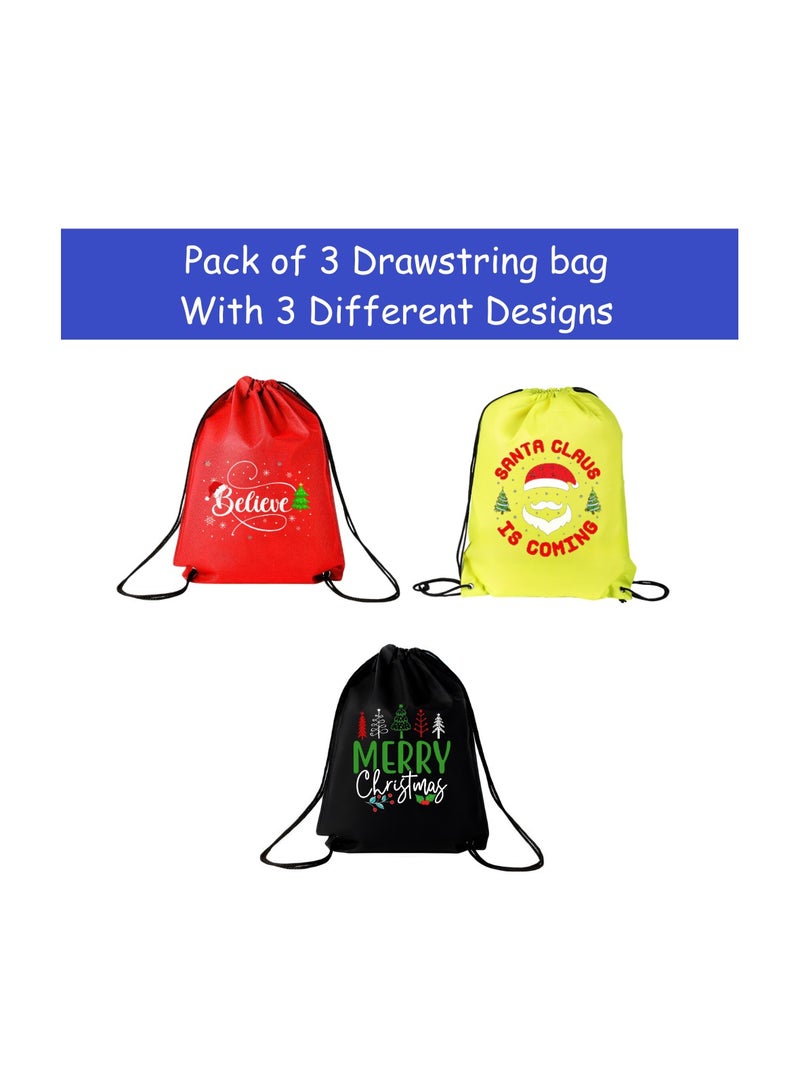 PRINTSHOP4ME Pack Of 3 Drawstring Bags With Christmas Design For Boys-Durable Sports Backpack For Kids,Great For School And Everyday Use,Lightweight For Everyday Use - Image 2
