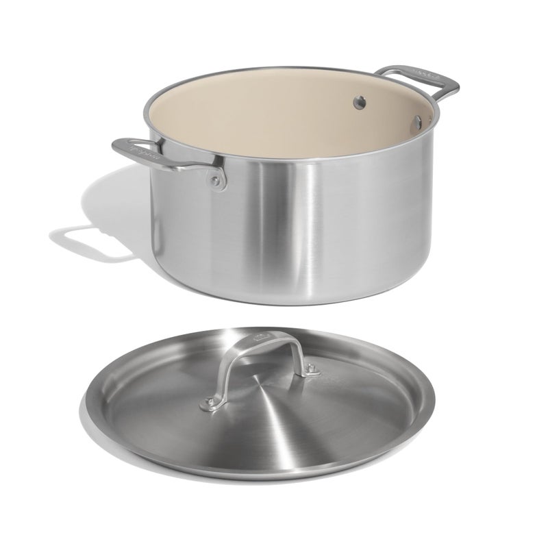 Made In Cookware 8 QT Ceramic Non Stick Stock Pot with Lid 5Ply Stainless Clad with StayCool Handle Professional Cookware Crafted in Italy Induction Compatible