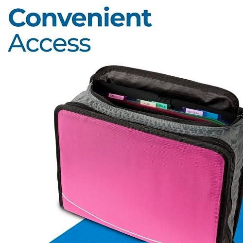 Case it Case-it Mighty Zip Tab Zipper Binder, 3" O-Ring with 5-Color tabbes, Expanding File Folder and Shoulder Strap and Handle, D-146-Light Pink - Image 2