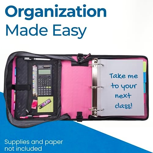 Case it Case-it Mighty Zip Tab Zipper Binder, 3" O-Ring with 5-Color tabbes, Expanding File Folder and Shoulder Strap and Handle, D-146-Light Pink - Image 3