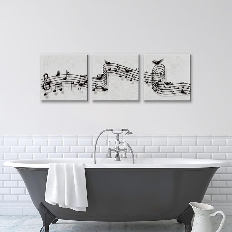 NAN Wind 3PCS Musical Notes Wall Art Black and White Music Score Framed Canvas Print Melody Modern Abstract Musical Notation Artwork Musicians Gift Living Room Bedroom Studio Decoration Treble Clef Symphony - Image 5