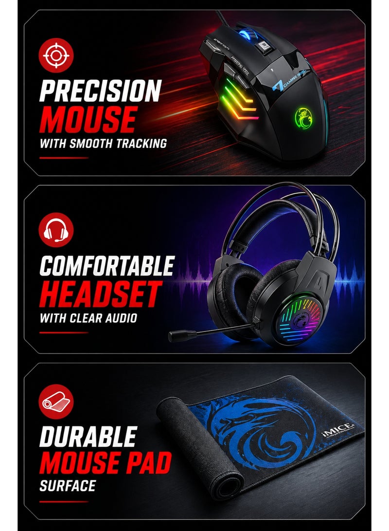 iMICE GK450 4 in 1 Gaming Combo Pack Keyboard Mouse Headset Mouse Pad RGB Wired Gaming Set for PC Laptop - Image 2