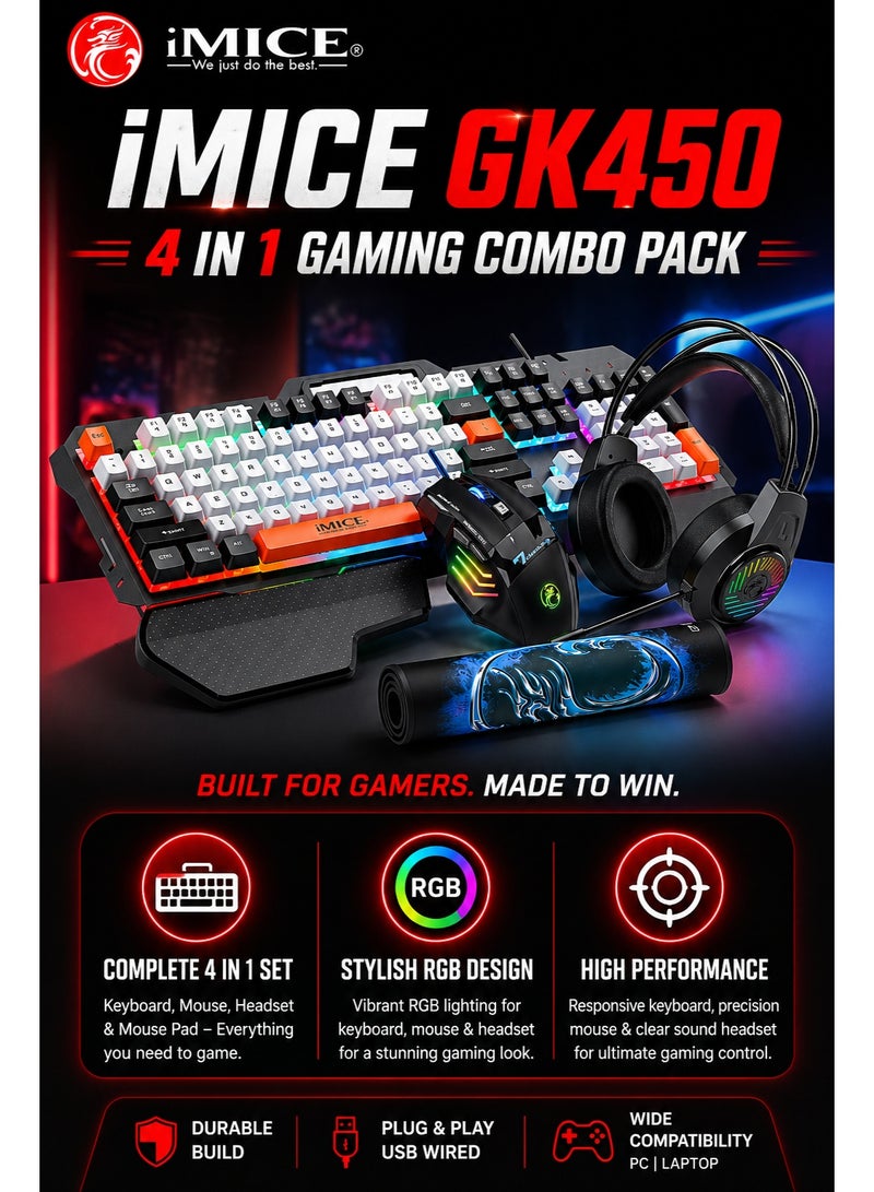 iMICE GK450 4 in 1 Gaming Combo Pack Keyboard Mouse Headset Mouse Pad RGB Wired Gaming Set for PC Laptop - Image 4