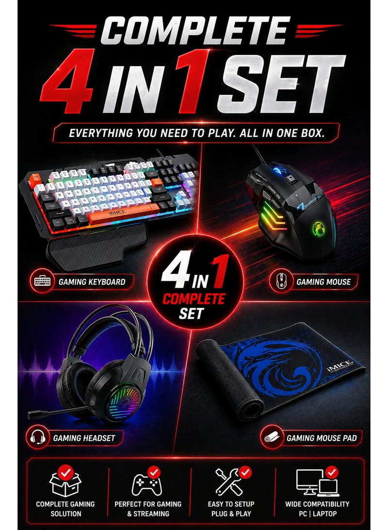 iMICE GK450 4 in 1 Gaming Combo Pack Keyboard Mouse Headset Mouse Pad RGB Wired Gaming Set for PC Laptop - Image 3