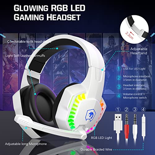 MANBASNAKE Wired Rainbow LED Backlit Keyboard and Mouse, Over Ear Headphone with Mic, Gaming Mice and Pad, for PC, Xbox and PS4 (White/Black) - Image 5