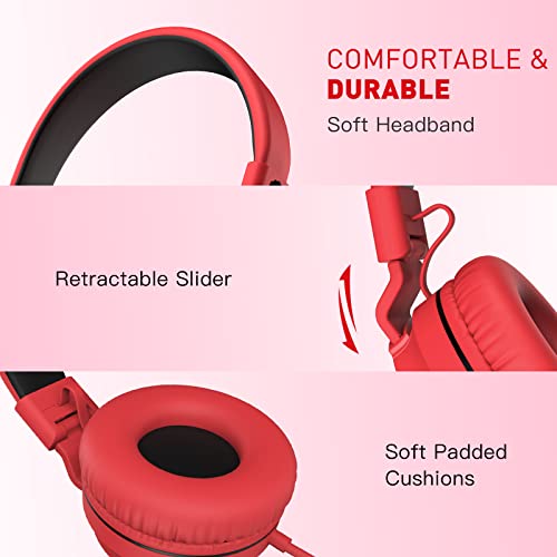 rockpapa 950 Wired Headphones for Kids Girls Boys for School Classroom with Microphone, On-Ear Foldable Corded Headphones with Jack 3.5mm for Laptop Computer Tablet Chromebooks Black Red - Image 2