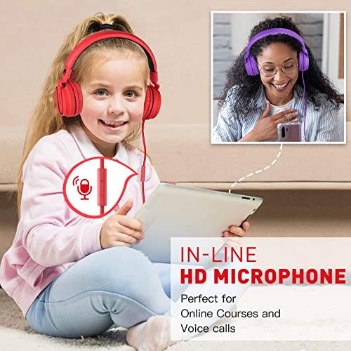 rockpapa 950 Wired Headphones for Kids Girls Boys for School Classroom with Microphone, On-Ear Foldable Corded Headphones with Jack 3.5mm for Laptop Computer Tablet Chromebooks Black Red - Image 5
