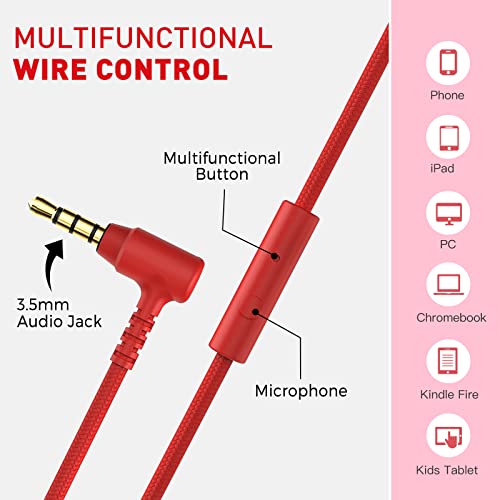 rockpapa 950 Wired Headphones for Kids Girls Boys for School Classroom with Microphone, On-Ear Foldable Corded Headphones with Jack 3.5mm for Laptop Computer Tablet Chromebooks Black Red - Image 4