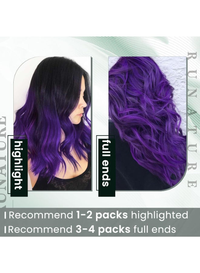 RUNATURE Clip in Hair Extensions Purple Real Human Hair Clip in Extensions for Colored Highlight Party Peekaboo Rainbow Hair for Kids 14 Inch 25g 5pcs - Image 4