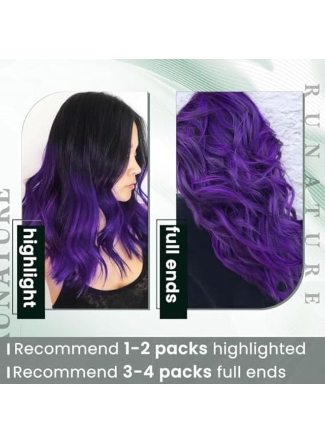 RUNATURE Clip in Hair Extensions Purple Real Human Hair Clip in Extensions for Colored Highlight Party Peekaboo Rainbow Hair for Kids 14 Inch 25g 5pcs - Image 3