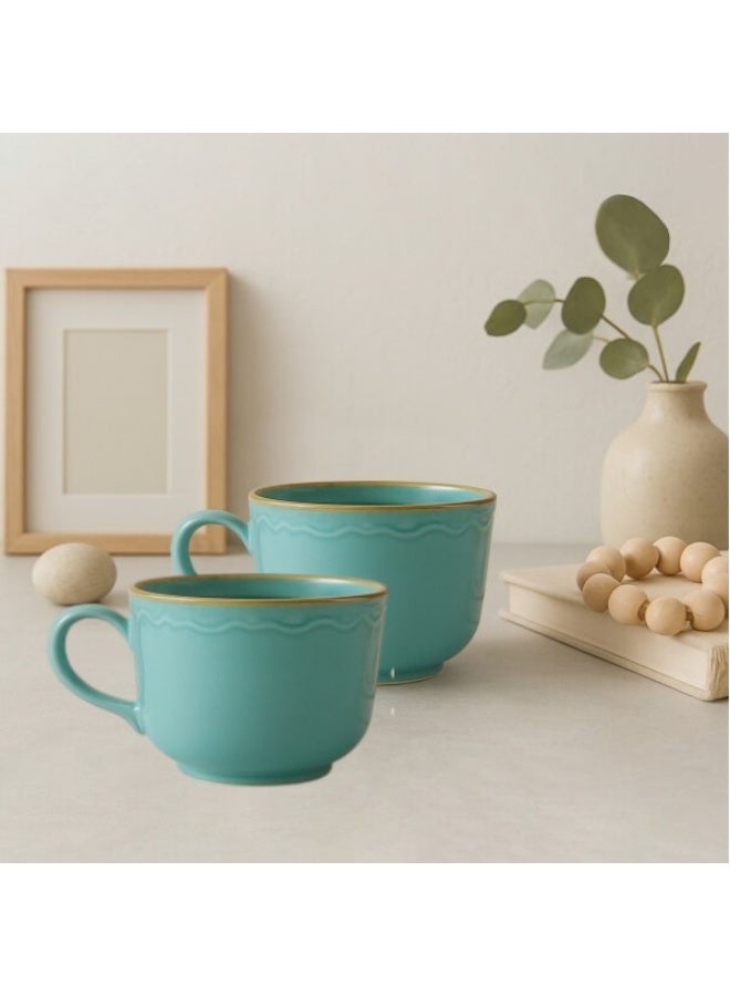 Set of 2 elegant ceramic mugs -480ml vintagr turquoise, handcrafted design for coffe and tea, perfect for home,office and gifts - Image 1