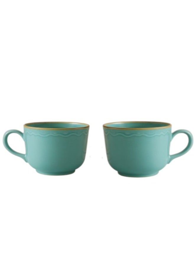 Set of 2 elegant ceramic mugs -480ml vintagr turquoise, handcrafted design for coffe and tea, perfect for home,office and gifts - Image 2