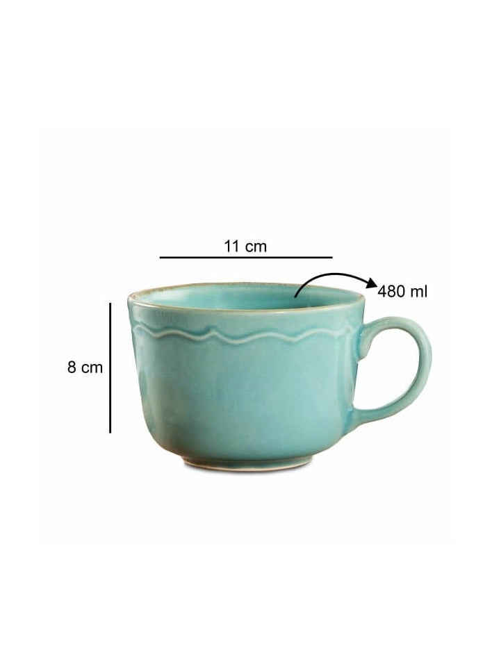 Set of 2 elegant ceramic mugs -480ml vintagr turquoise, handcrafted design for coffe and tea, perfect for home,office and gifts - Image 3