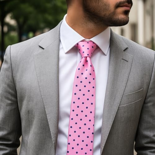 KissTies Mens Pink Necktie Polka Dot Ties For Men Classic Dressing Tie + Gift Box - Image 2