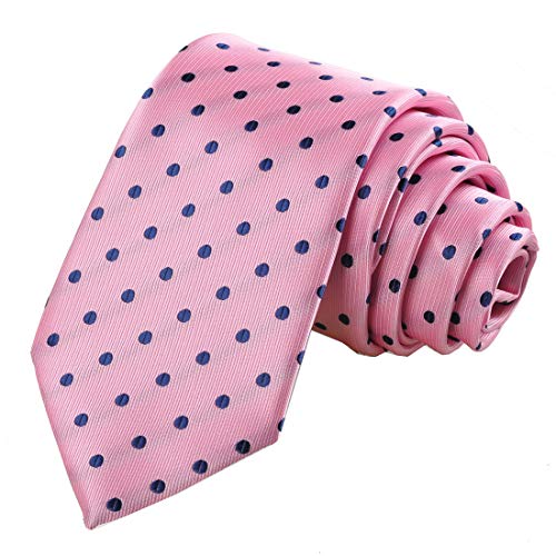 KissTies Mens Pink Necktie Polka Dot Ties For Men Classic Dressing Tie + Gift Box - Image 1