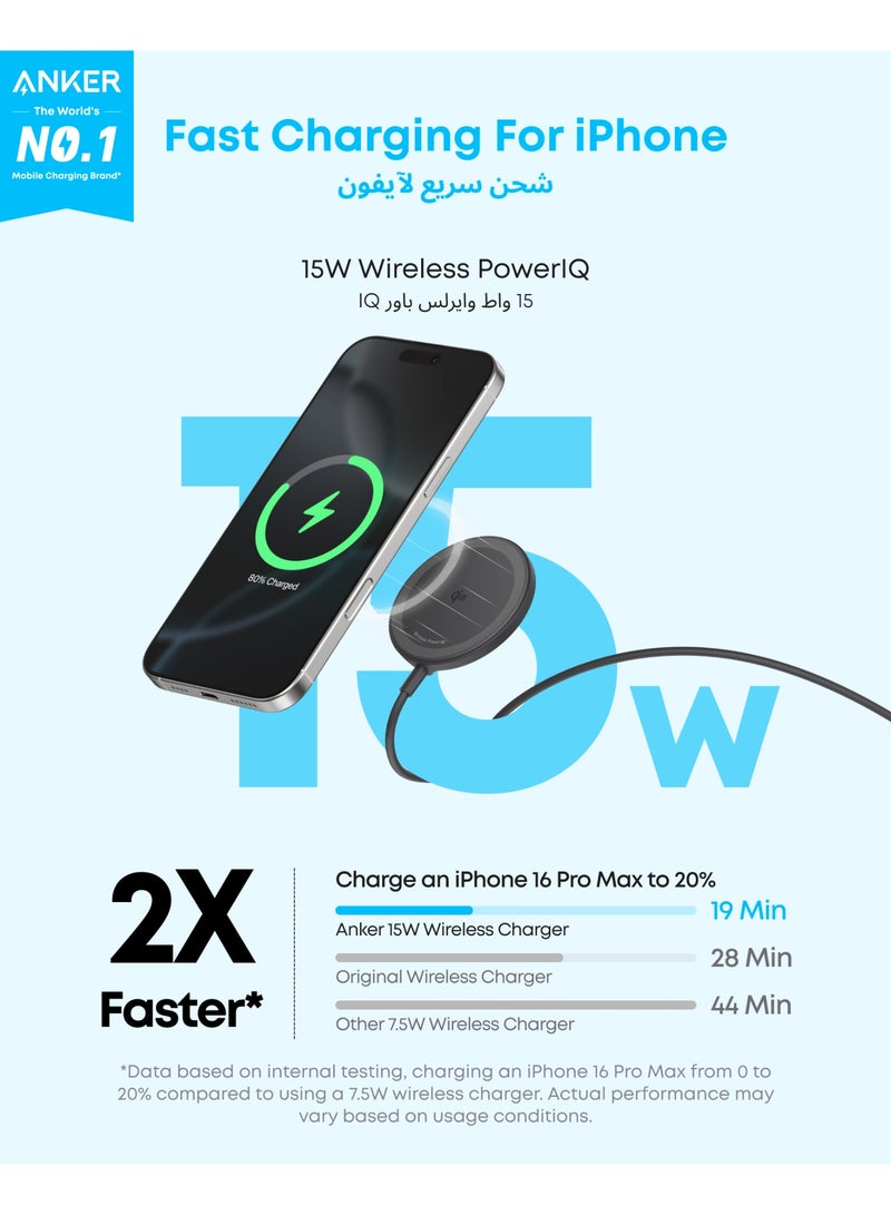 Anker Zolo Magnetic Wireless Charger, Qi2 Certified 15W MagSafe-Compatible Wireless Charging Pad, for iPhone 17/16/15/14 Series, AirPods, and More (Adapter Not Included) (Black, 1 Pack) - Image 2