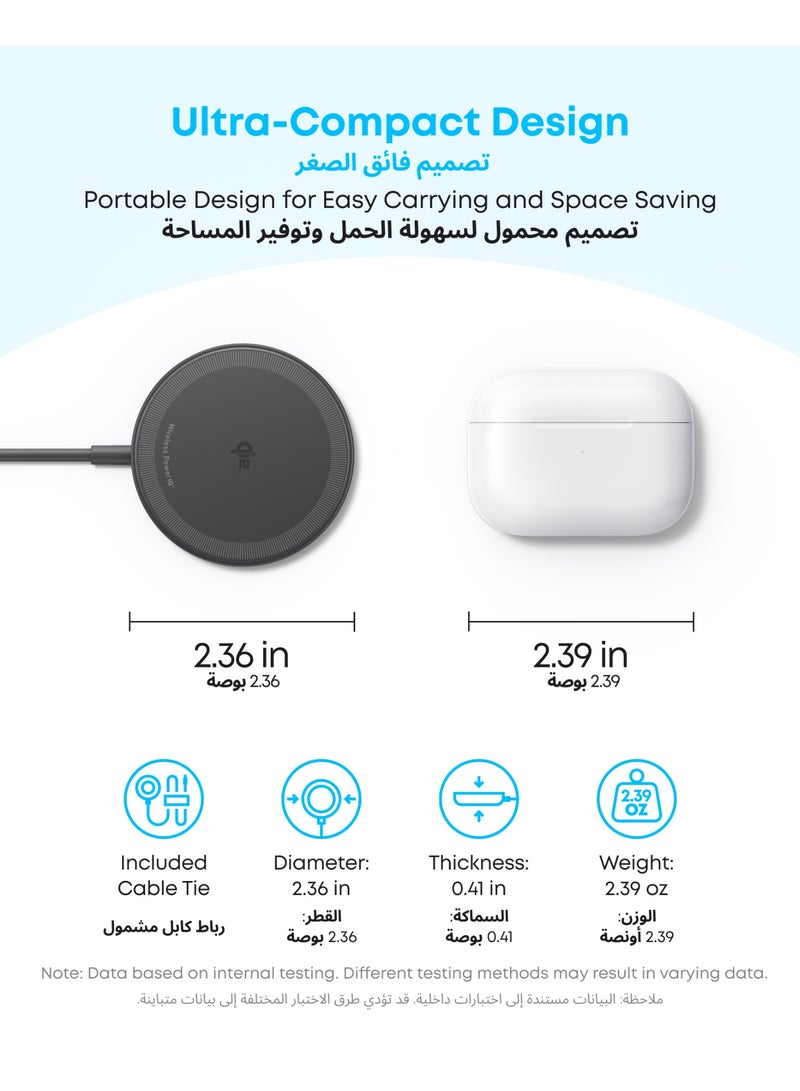 Anker Zolo Magnetic Wireless Charger, Qi2 Certified 15W MagSafe-Compatible Wireless Charging Pad, for iPhone 17/16/15/14 Series, AirPods, and More (Adapter Not Included) (Black, 1 Pack) - Image 3