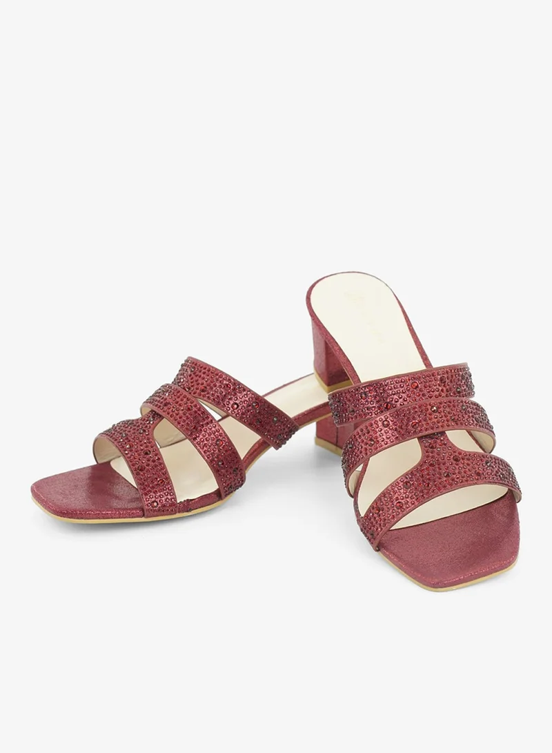 ZAYNA 221-313 Zayna Ladies Classic Low Block Slides 18F8827-0810 Maroon