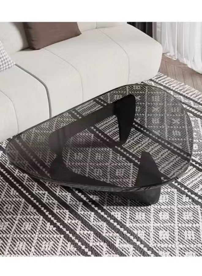 رافين طاولة قهوة حديثة بتصميم تجريدي منتصف القرن مع إطار من الخشب الصلب وطاولة جانبية مثلثة صغيرة مع سطح من الزجاج المقسّى الشفاف وطاولة مركزية عتيقة لغرفة المعيشة والشرفة والفناء 114 × 82 × 40 سم - Image 3