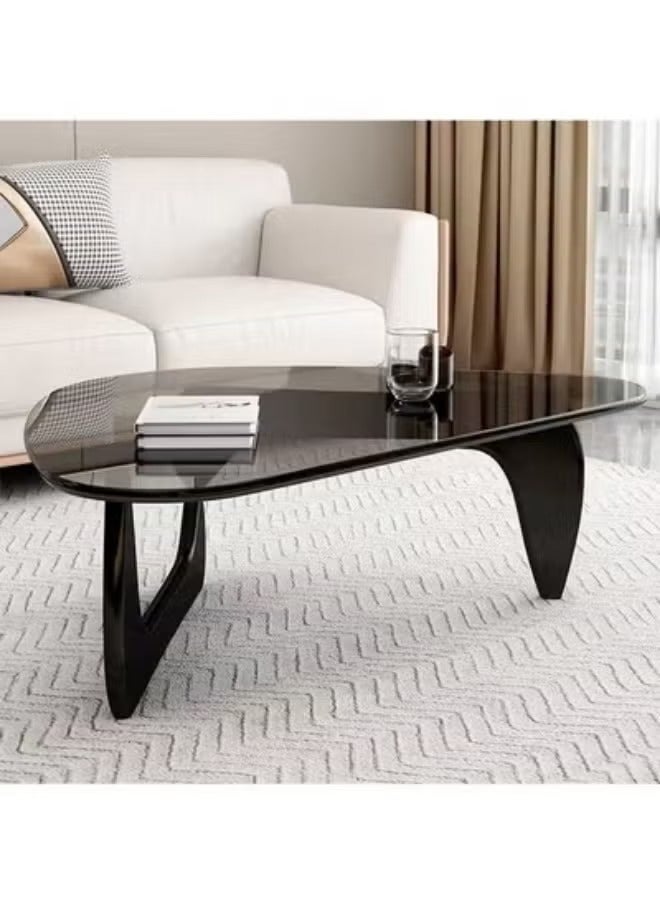 رافين طاولة قهوة حديثة بتصميم تجريدي منتصف القرن مع إطار من الخشب الصلب وطاولة جانبية مثلثة صغيرة مع سطح من الزجاج المقسّى الشفاف وطاولة مركزية عتيقة لغرفة المعيشة والشرفة والفناء 114 × 82 × 40 سم - Image 5