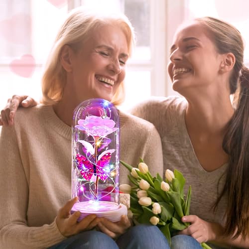 Beferr Christmas Rose Gifts for Women Mom Birthday Gifts, Galaxy Glass Rose Forever Preserved Flowers for Delivery Prime Light Up Rose in Glass Dome with Butterfly Xmas Gifts for Grandma Her Wife Daughter - Image 4