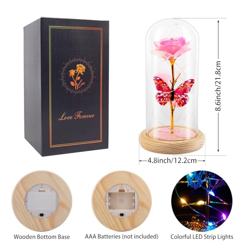 Beferr Christmas Rose Gifts for Women Mom Birthday Gifts, Galaxy Glass Rose Forever Preserved Flowers for Delivery Prime Light Up Rose in Glass Dome with Butterfly Xmas Gifts for Grandma Her Wife Daughter - Image 5
