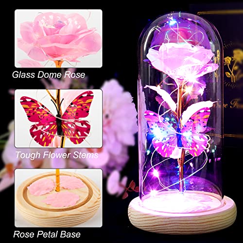 Beferr Christmas Rose Gifts for Women Mom Birthday Gifts, Galaxy Glass Rose Forever Preserved Flowers for Delivery Prime Light Up Rose in Glass Dome with Butterfly Xmas Gifts for Grandma Her Wife Daughter - Image 2