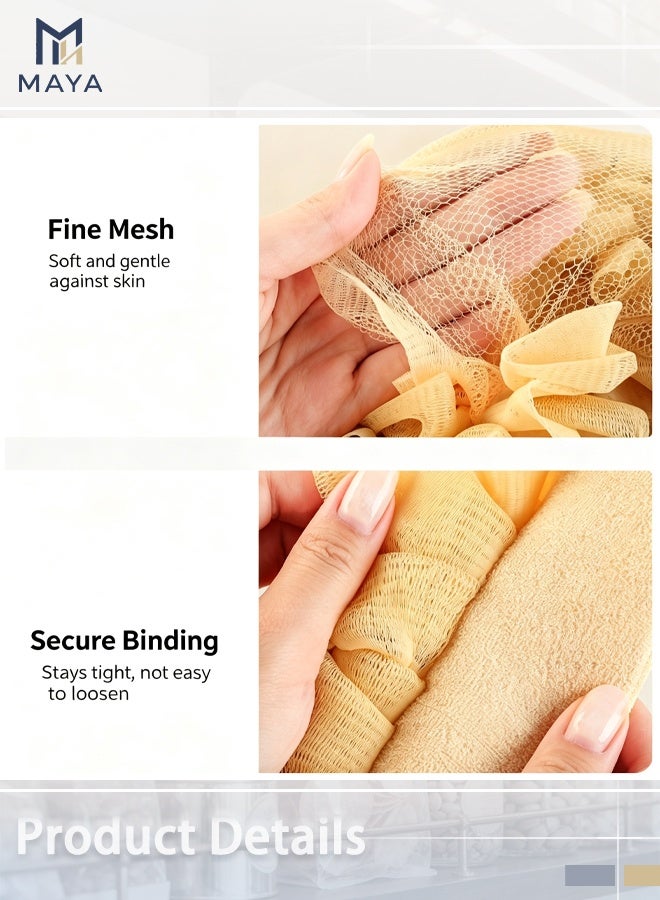Maya 2PCS Bath Sponge Towel Set, Dual-Sided Exfoliating Bath Mitt with Nylon Mesh Loofah and Soft Towel for Shower Cleaning & Skin Care (Pink & Blue) - Image 5