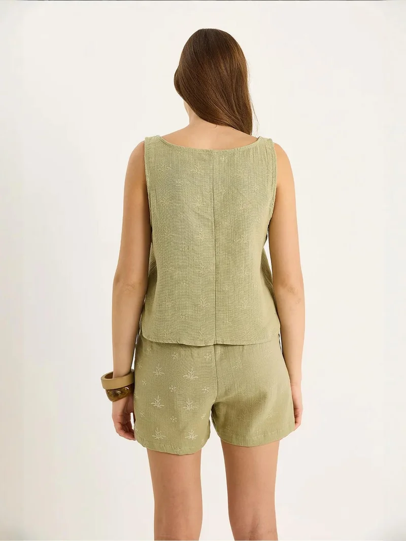 Bianco Lucci Khaki Green LUCCI Short High Waist Two-Piece Coord Set with Button Closure for Women | Best Price UAE