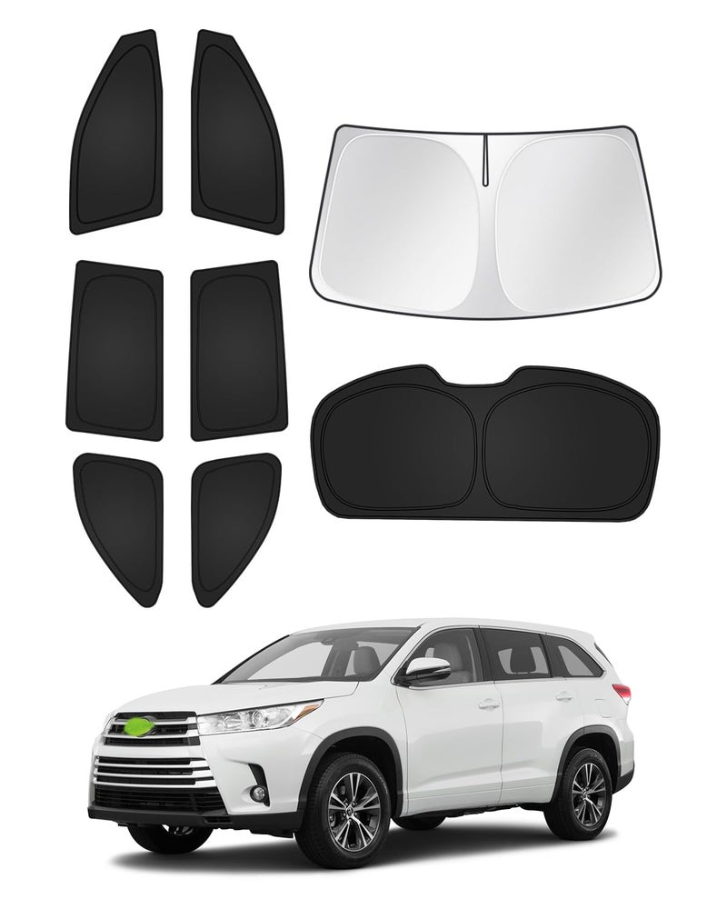 Canvcle Sunshades for Toyota Highlander 2014-2019 Accessories Windshield Sun Shade Side Rear Window Shade Cover Sun Visor Shield Privacy Protection Keep Vehicle Cool Black 8PCS - Image 1