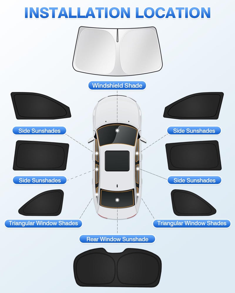 Canvcle Sunshades for Toyota Highlander 2014-2019 Accessories Windshield Sun Shade Side Rear Window Shade Cover Sun Visor Shield Privacy Protection Keep Vehicle Cool Black 8PCS - Image 5
