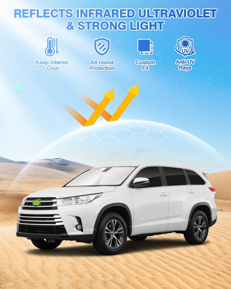 Canvcle Sunshades for Toyota Highlander 2014-2019 Accessories Windshield Sun Shade Side Rear Window Shade Cover Sun Visor Shield Privacy Protection Keep Vehicle Cool Black 8PCS - Image 2