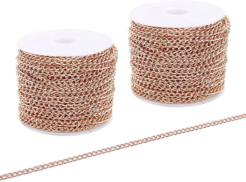 SWTool 60 Feets /20 Yards Metal Rose Gold Link Chains, Iron Bulk Curb Chain for DIY Craft Jewelry Chain Making, 2 Rolls x 10 Yards - Image 1