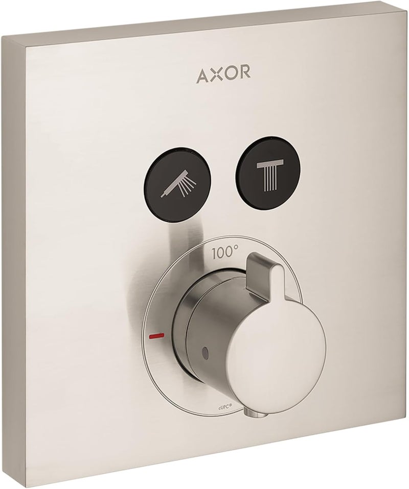 AXOR ShowerSelect Modern Minimalist Easy Select 1Handle 7inch Wide Thermostatic Shower Trim for Roughin Valve with Diverter in Brushed Nickel 36715821