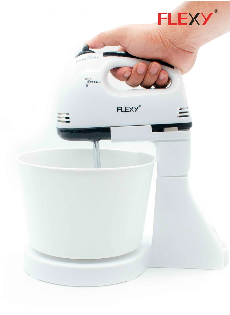 Flexy - FLEXY Turbo 250W 7 Speed Hand Mixer With 2L Bowl 2 Beaters 2 Dough Hooks Durable And Safe Handle - Image 1
