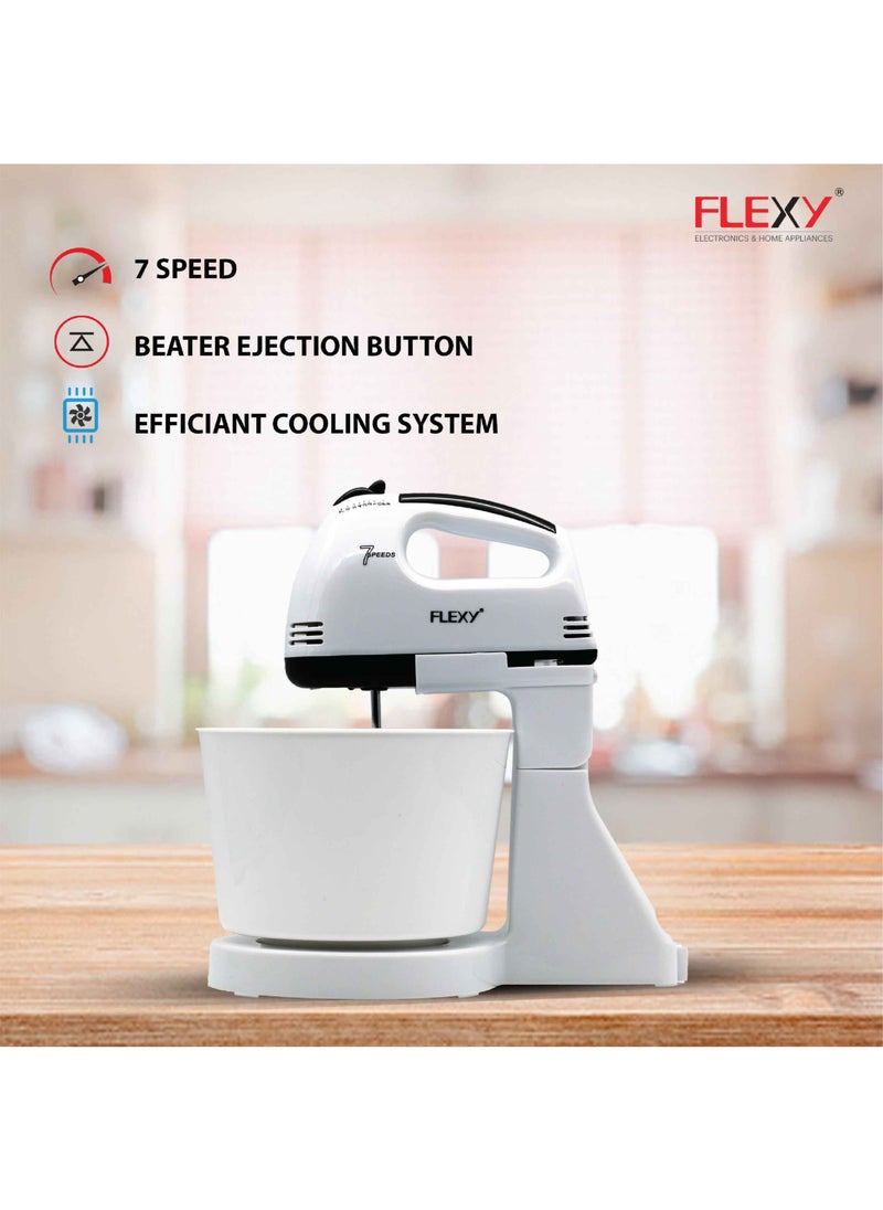 Flexy - FLEXY Turbo 250W 7 Speed Hand Mixer With 2L Bowl 2 Beaters 2 Dough Hooks Durable And Safe Handle - Image 1