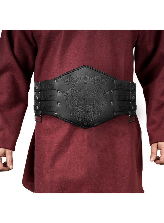 HomeoPet Viking Embossed Waist Armor, Norse Faux Leather Wide Belt, Medieval Knight Corset Belt for LARP Costume (Black A) - Image 1