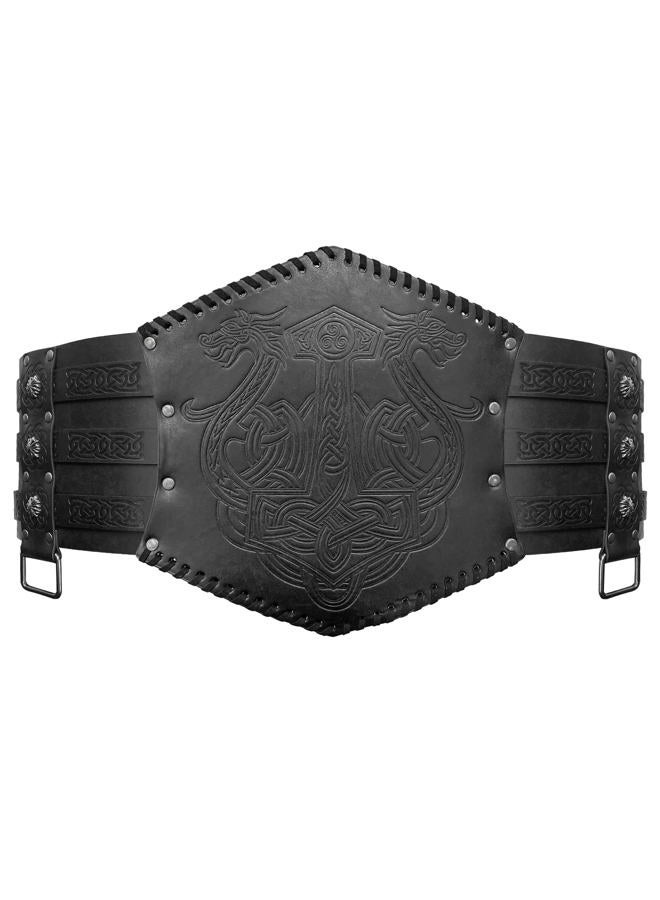 HomeoPet Viking Embossed Waist Armor, Norse Faux Leather Wide Belt, Medieval Knight Corset Belt for LARP Costume (Black A) - Image 2