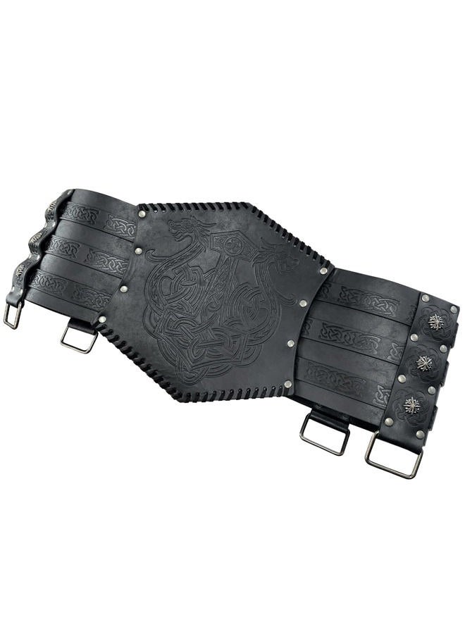 HomeoPet Viking Embossed Waist Armor, Norse Faux Leather Wide Belt, Medieval Knight Corset Belt for LARP Costume (Black A) - Image 4