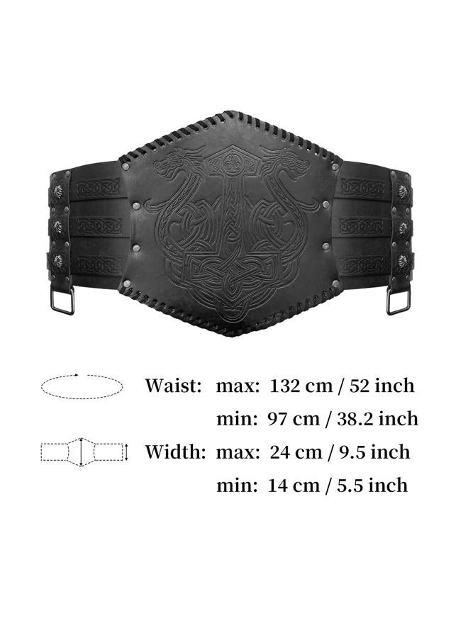 HomeoPet Viking Embossed Waist Armor, Norse Faux Leather Wide Belt, Medieval Knight Corset Belt for LARP Costume (Black A) - Image 5